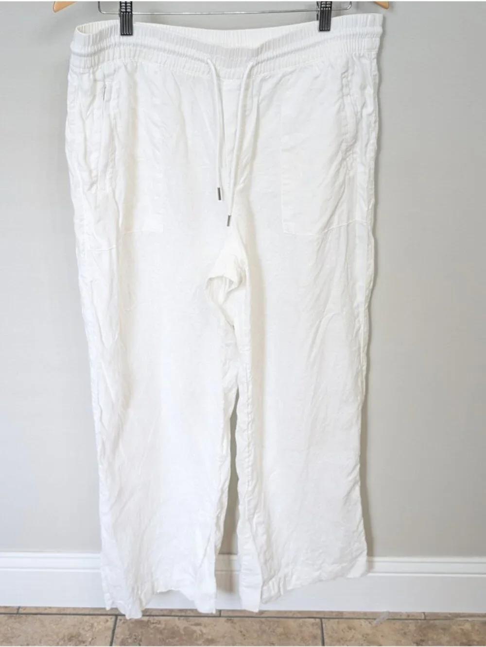 Athleta Size 14 Wide Leg Draw String Linen White Jogger Pants Casual Vacay